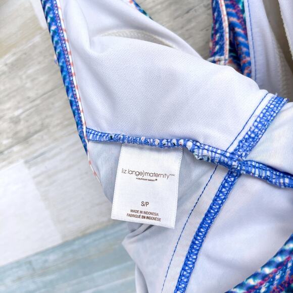 Liz Lange Maternity Striped Tankini Swim Top Blue Halter Ruched Womens Small - Picture 5 of 6